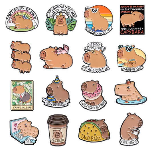 Cartoon Capybara Enamel Pin - Cute Animal Jewelry Gift