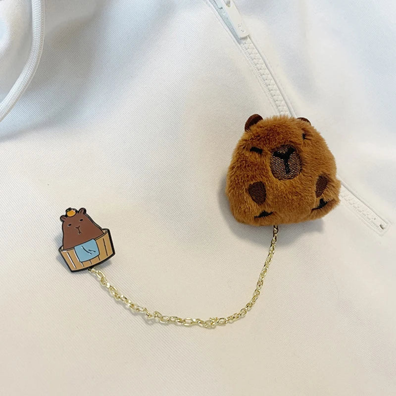 Cartoon Capybara Plush Brooch Cute Animal Pins Decor Gift
