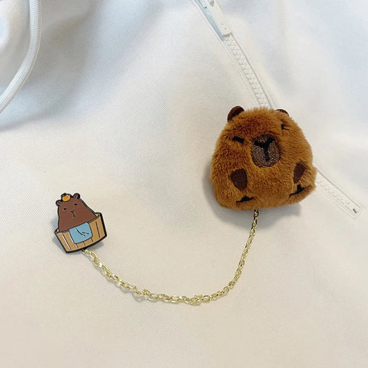 Cartoon Capybara Plush Brooch Cute Animal Pins Decor Gift
