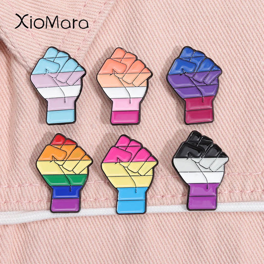 Rainbow Fist Enamel Pin Feminism Protest Brooch Lapel Badge Jewelry