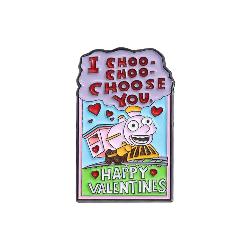 Valentine's Locomotive Enamel Lapel Pin - "I Choo Choo Choose You" Badge for Clothes & Backpacks