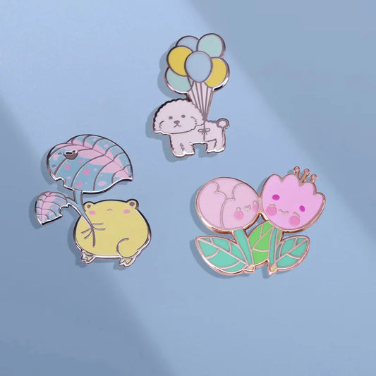 Cute Kawaii Frog Flower Enamel Pin Badge Jewelry Gift