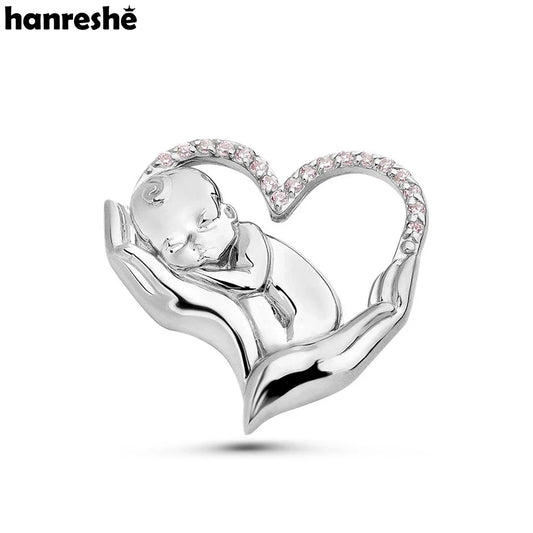 Hanreshe Baby Mother Love Brooch Pin Crystal Silver Lapel Badge Jewelry for Doctor Nurse Women