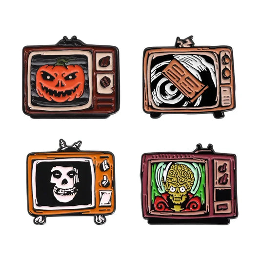 Halloween Horror Enamel Pins: Thriller Movie Scene Pumpkin Skull Brooches Lapel Badge Punk Jewelry Gift