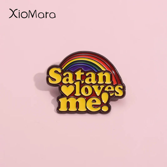 Rainbow Satan Loves Me LGBT Enamel Pin Brooch Lapel Badge Jewelry Gift Unisex