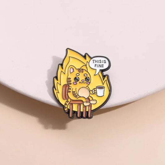Funny Cat Flame Coffee Enamel Pin Cartoon Brooch Jewelry Gift