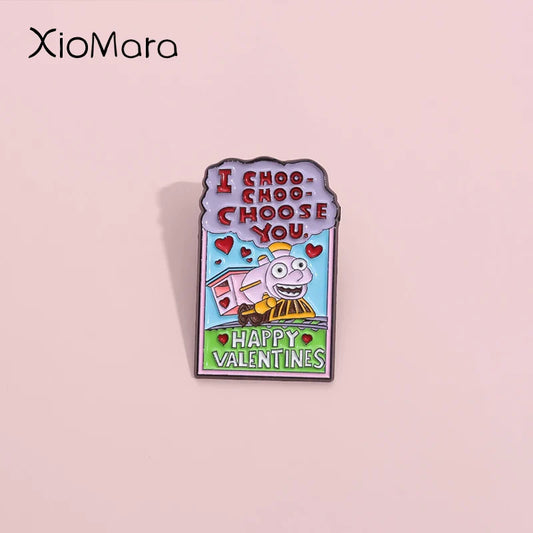 Valentine's Locomotive Enamel Lapel Pin - "I Choo Choo Choose You" Badge for Clothes & Backpacks