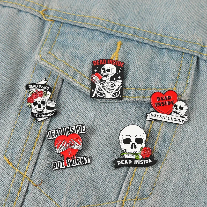 Enamel Skull Flower Brooch Gothic Lapel Pin Halloween Jewelry Gift