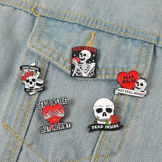 Enamel Skull Flower Brooch Gothic Lapel Pin Halloween Jewelry Gift