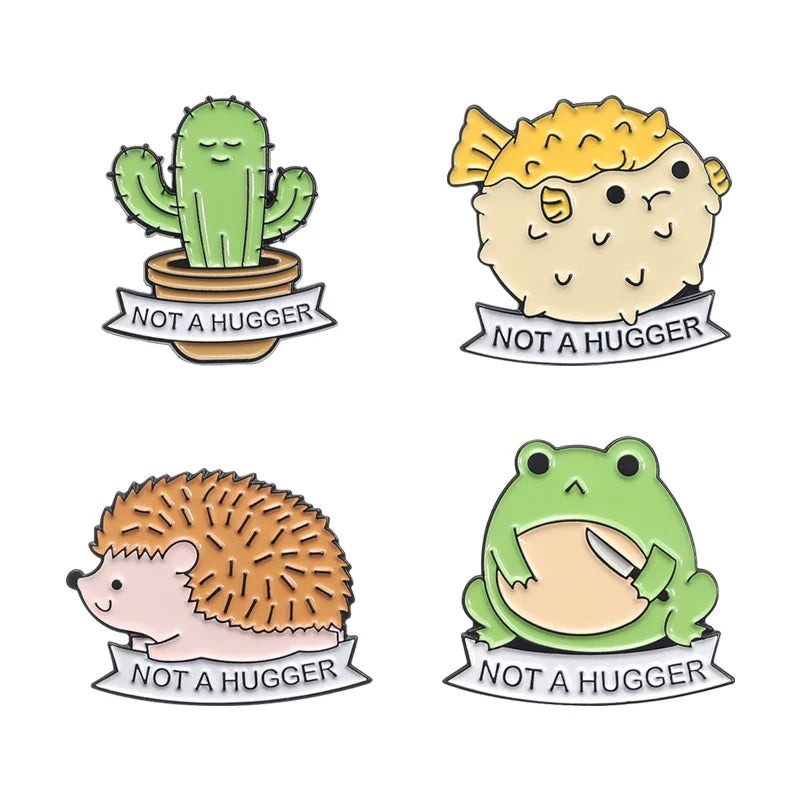 Not A Hugger Hedgehog Cactus Pufferfish Frog Enamel Pins Brooch Lapel Badge Jewelry Gift Wholesale