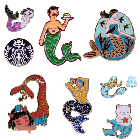 Mermaid Enamel Pins Sea Princess Cat Girl Jewelry Gifts Wholesale