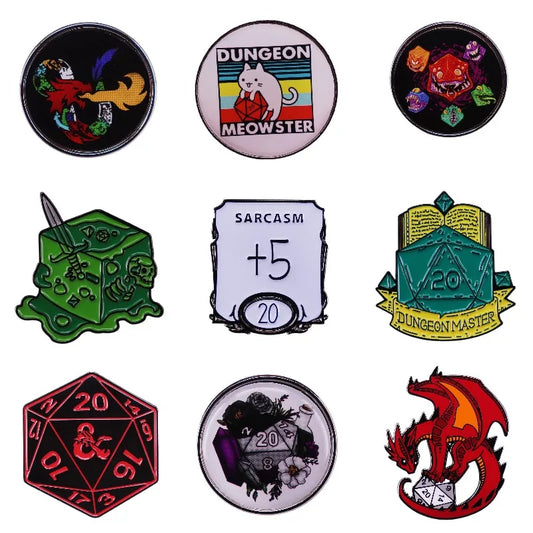 Enamel Pins Card Game Dice Dragons Cat Cartoon Animal Jewelry for Clothes Backpack Gifts