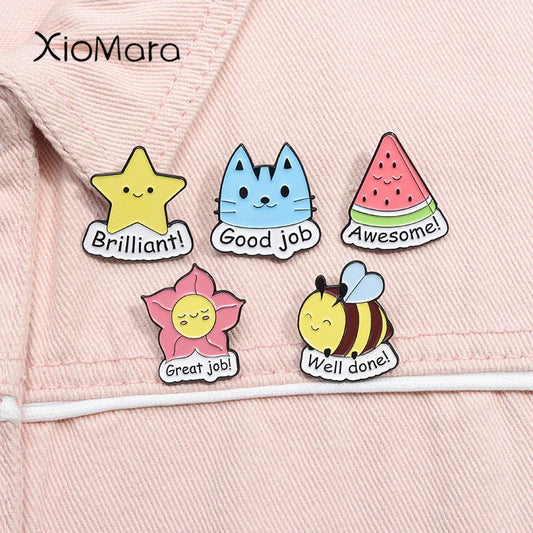 Cartoon Bee Cat Enamel Pin Inspirational Quotes Brooch Lapel Badge Jewelry Gifts