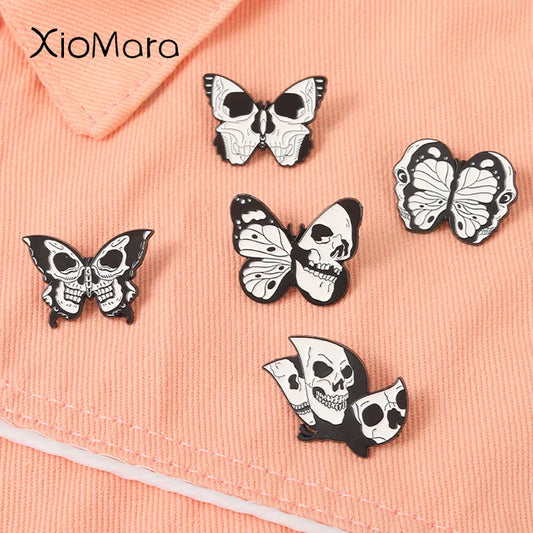 Punk Skeleton Butterfly Enamel Pin Moth Brooch Lapel Badge Jewelry Gift