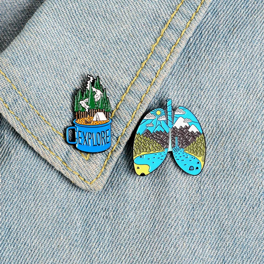 Personality Mountain Moon Sea Brooch Badge Lapel Pin for Clothes, Bags, Gifts