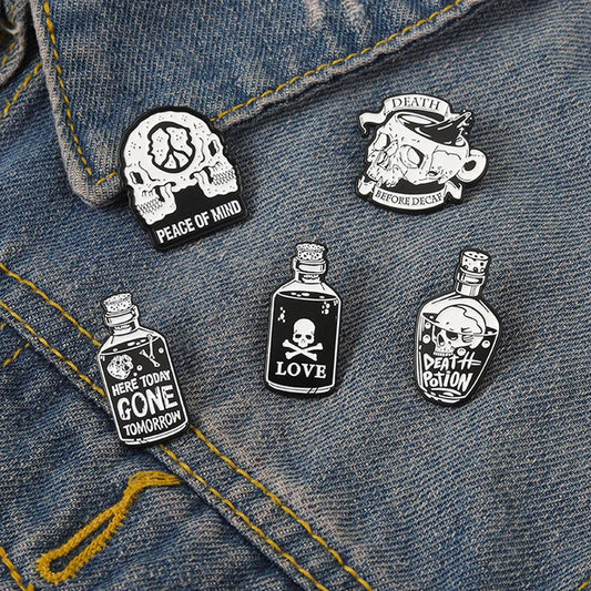 Death Potion Skeleton Enamel Pins Gothic Skull Brooch Lapel Badge Jewelry Gift