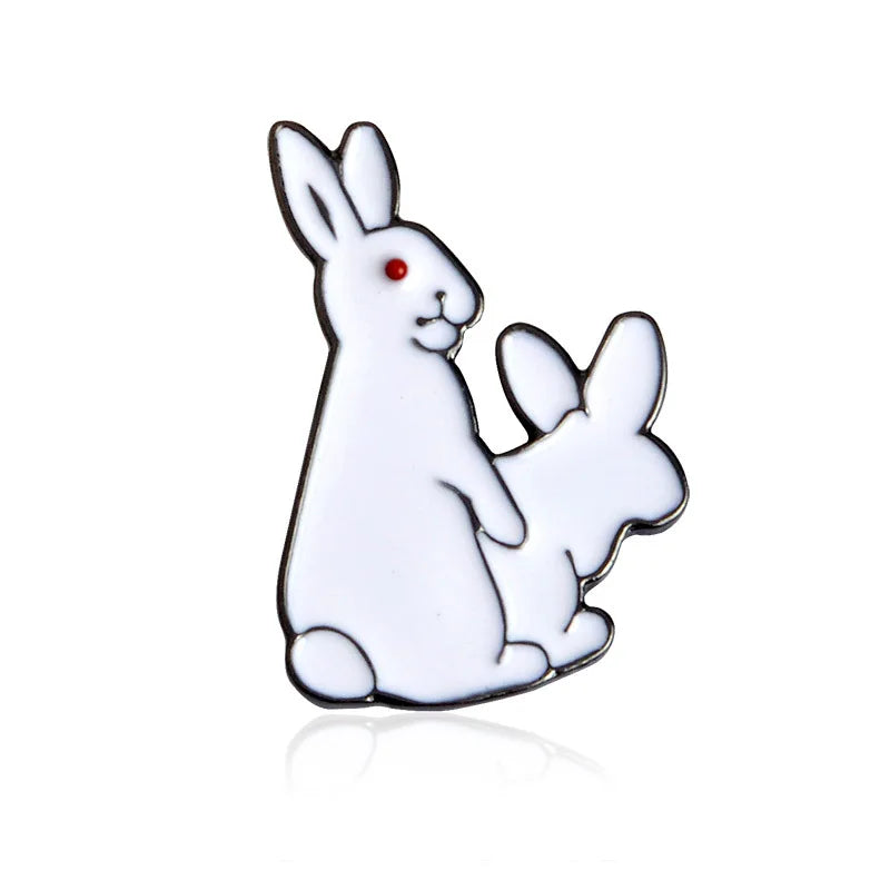Cartoon Black White Rabbit Enamel Pins Cute Animal Brooch Lapel Jewelry Gift