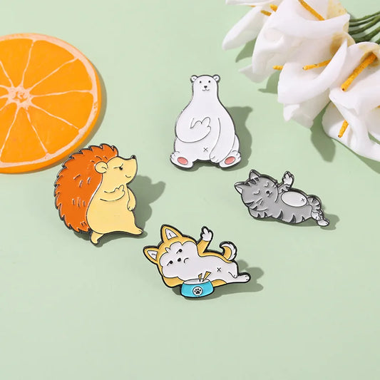 Animal Enamel Pins: Cat, Dog, Hedgehog, Dinosaur Brooches for Bags & Clothes - Gift for Kids & Friends