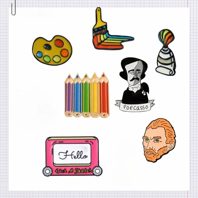 Artist Palette Enamel Pins: Van Gogh Brooches, Painter Jewelry, Art Student Gifts
