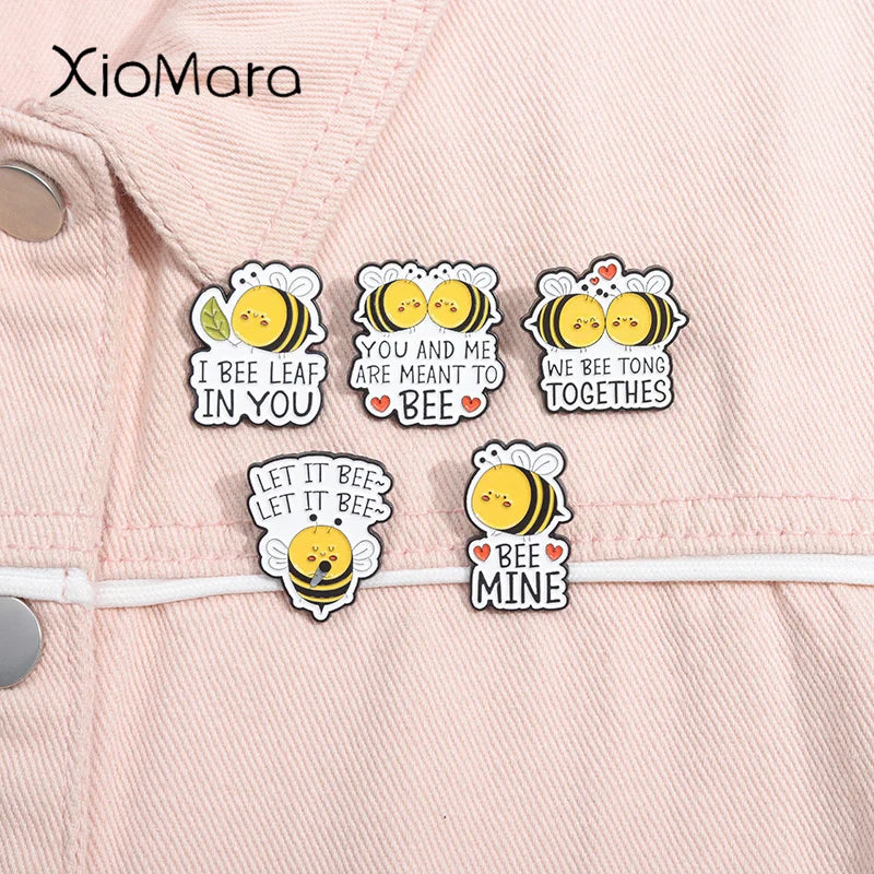 Cartoon Bee Enamel Pin | Bee Leaf | Bee Mine Brooches | Lapel Backpack Badge Jewelry