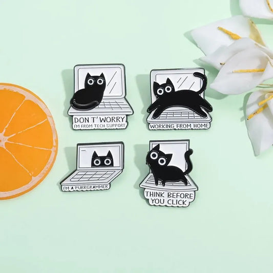 4pcs Black Cat Cartoon Pins and Clothing Accessories