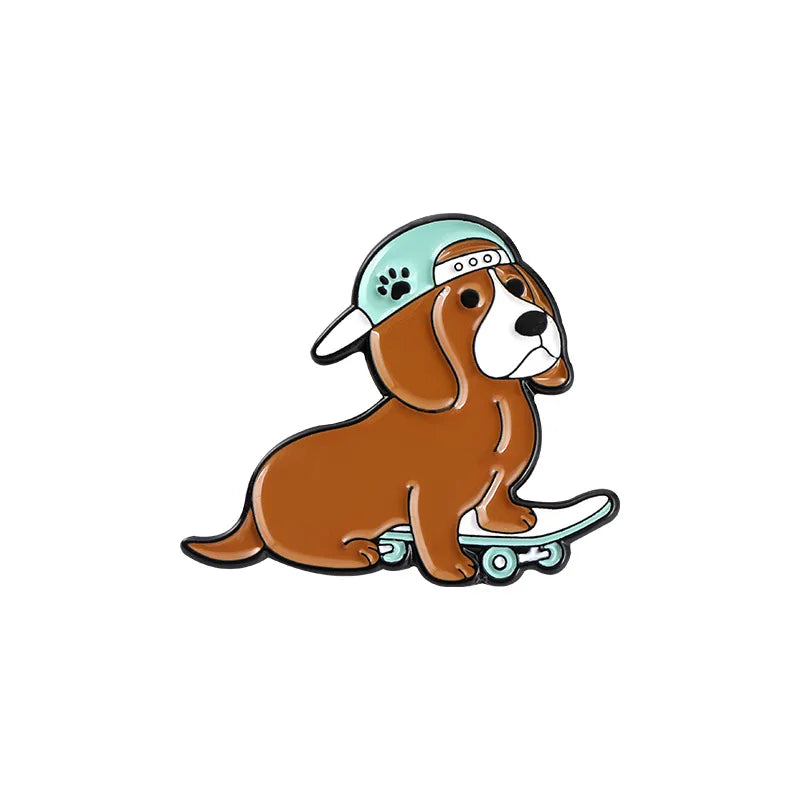 Dogs Skateboard Enamel Brooch Cute Animal Pin Kids Backpack Jewelry Accessories