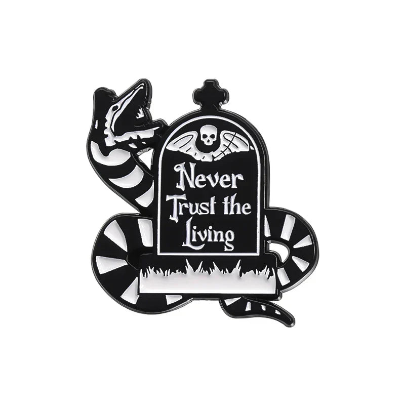 Never Trust the Living Enamel Pin Halloween Skeleton Snake Brooch Lapel Badge