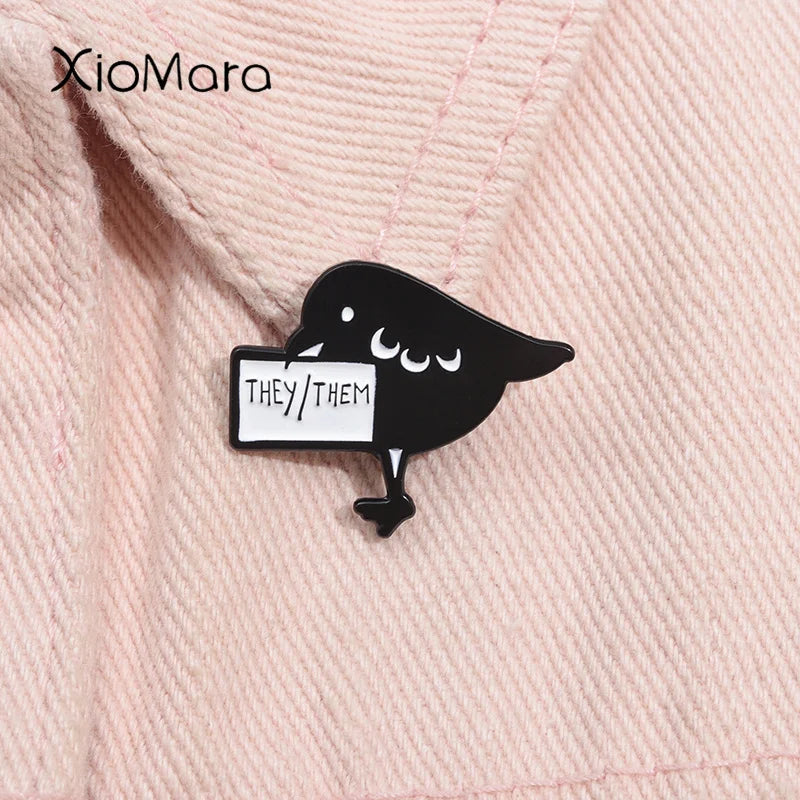 They/Them Crow Enamel Pin Raven Brooch Lapel Backpack Badge Jewelry Gift