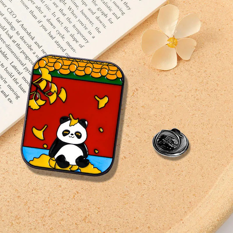 Stone Lion Enamel Pins Cute Cat Panda Brooch Lapel Jewelry Gift