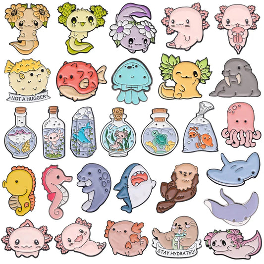 Marine Animal Enamel Pins: Puffer, Whale, Shark, Jellyfish Brooches Wholesale Jewelry Gifts