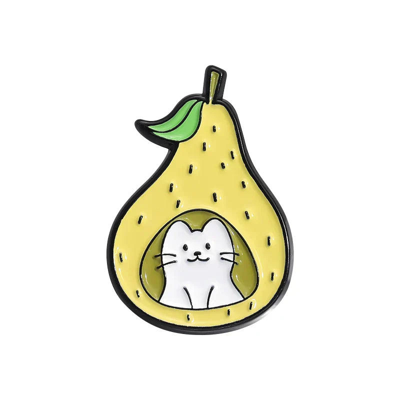 Cartoon Fruit Cat Enamel Pins Watermelon Strawberry Pineapple Brooches Lapel Badges Jewelry Gift