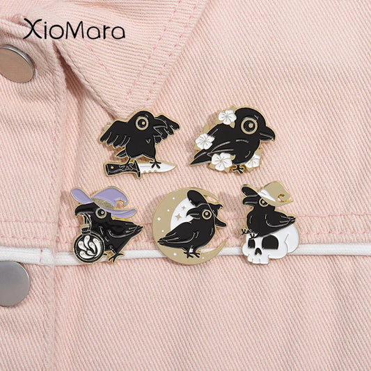 Black Crow Skull Enamel Pin Brooch Lapel Badge Halloween Gift