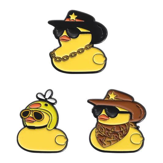Cool Cowboy Duck Enamel Pin with Sunglasses and Necklace - Funny Brooch Lapel Badge Gift