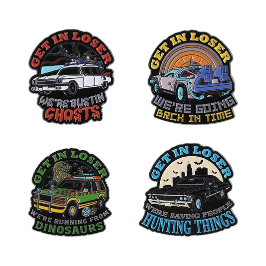 Get In Loser Time Travel Enamel Pin Cartoon Car Brooch Lapel Badge Gift