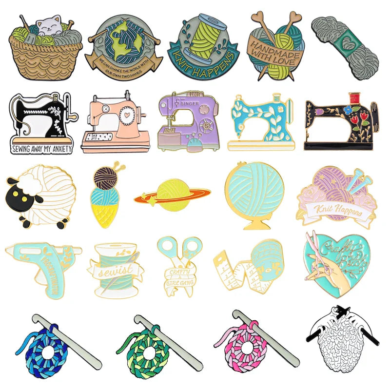 Cartoon Sheep Knitting Brooch Enamel Lapel Pin Jewelry Gift