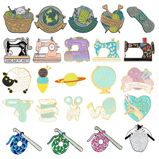 Cartoon Sheep Knitting Brooch Enamel Lapel Pin Jewelry Gift