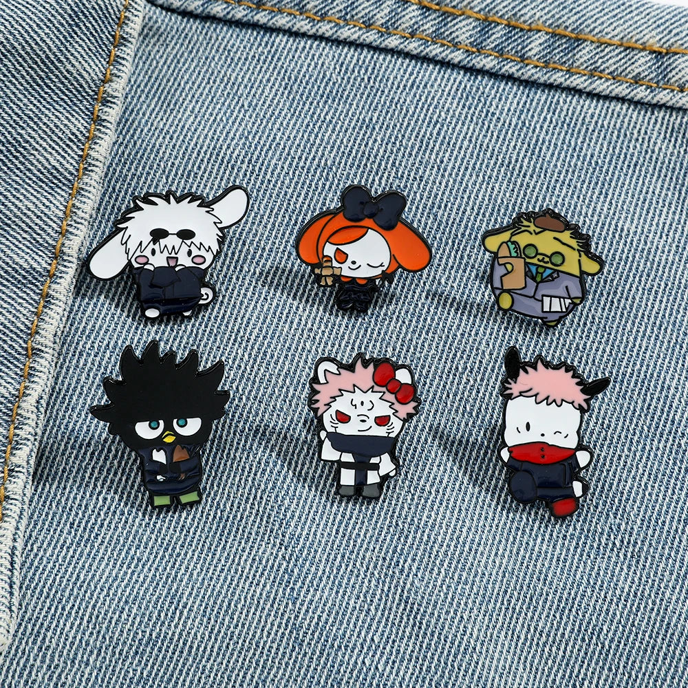 Sanrio Jujutsu Kaisen Enamel Pins: Hello Kitty Itadori Yuji, Cinnamoroll Satoru Gojo Brooches