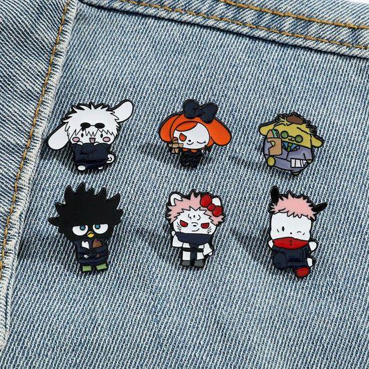 Sanrio Jujutsu Kaisen Enamel Pins: Hello Kitty Itadori Yuji, Cinnamoroll Satoru Gojo Brooches