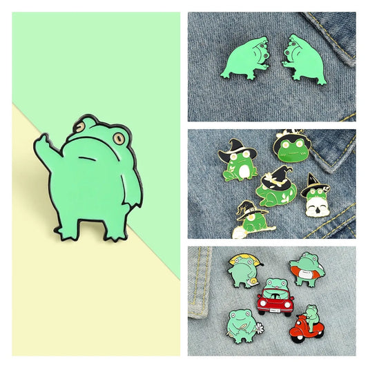 Frog Enamel Pin Cute Funny Anime Brooch Lapel Bag Accessory