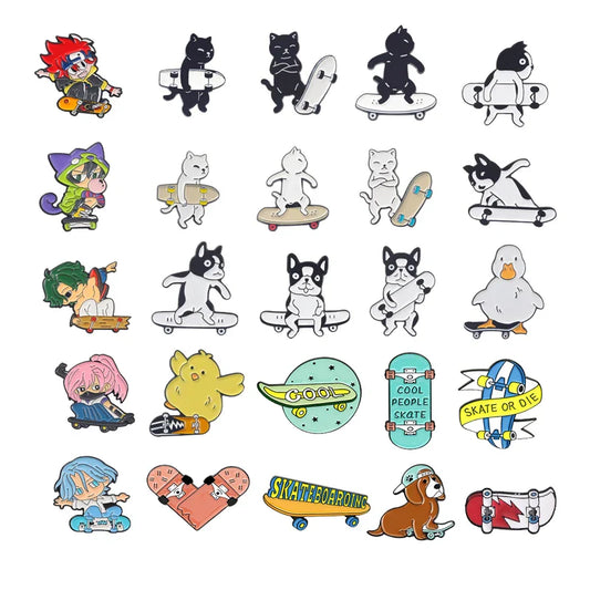 Anime Skateboard Enamel Brooch Cute Dog Cat Chick Badge Lapel Backpack Jewelry Gift