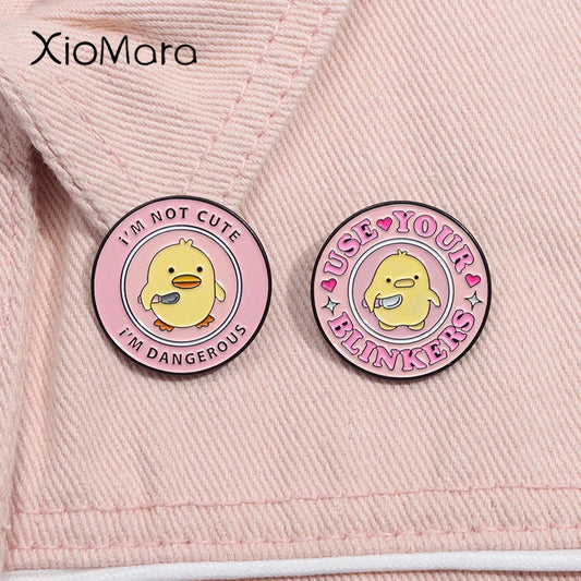 Cute Dangerous Duck Enamel Pin Funny Brooch Lapel Backpack Badge Jewelry Gift