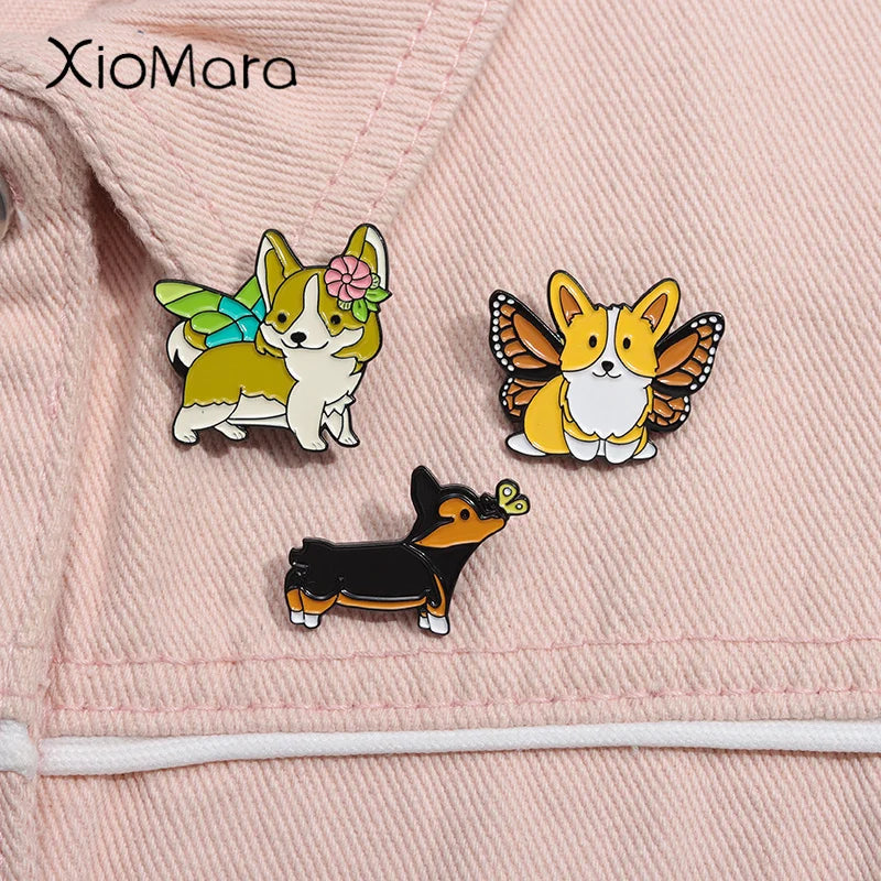 Corgi Butterfly Enamel Pin Cute Puppy Brooch Lapel Backpack Badge Gift