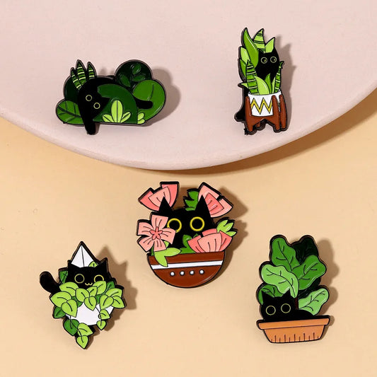 Potted Plant Cat Enamel Pins Brooch Badges Jewelry Gift