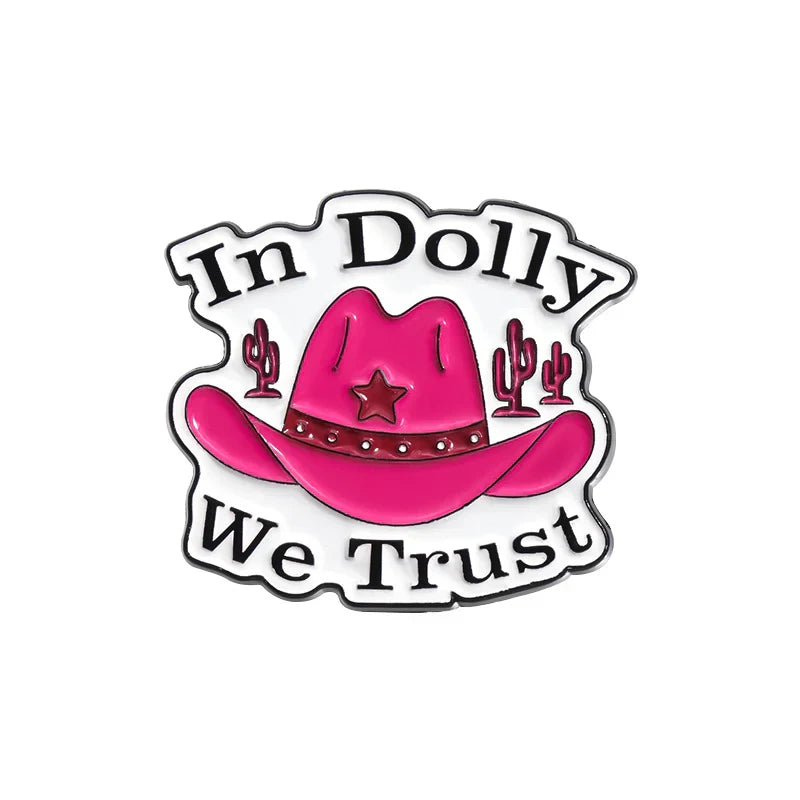 Dolly Enamel Pin Pink Cowboy Hat Brooch Lapel Badge Gift