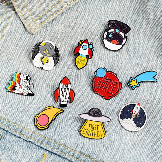 Astronaut Alien UFO Enamel Pins Cartoon Brooches Denim Lapel Badge
