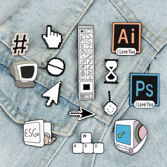 Computer Cursor Brooch Enamel Pin IT Worker Badge Gift