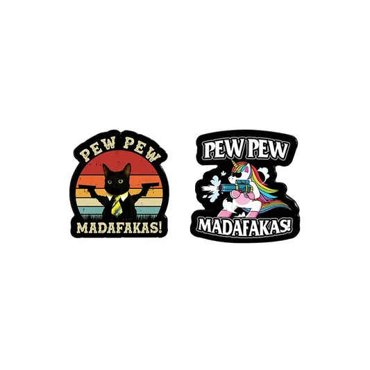 PEW PEW MADAFAKAS! Rainbow Horse Enamel Pin Funny Punk Jewelry Gift