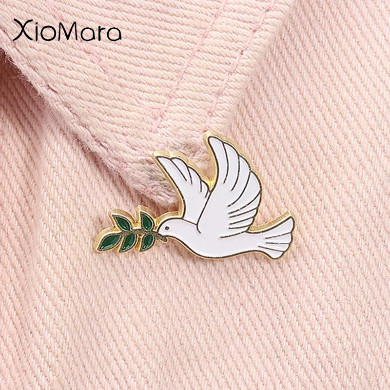 Peace Dove Olive Branch Enamel Pin Brooch Lapel Badge Jewelry Gift