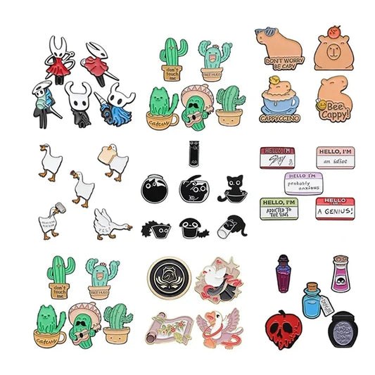 Punk Witch Enamel Pin: Black Cat, Capybara, Fairy, Milk Tea, Goose, Hollow Knight, TBH Creature Brooch