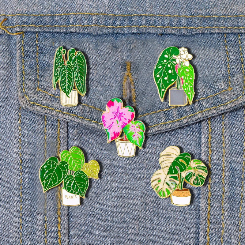 Lucky Bamboo Enamel Pin Cartoon Plant Brooch Lapel Jewelry Gift